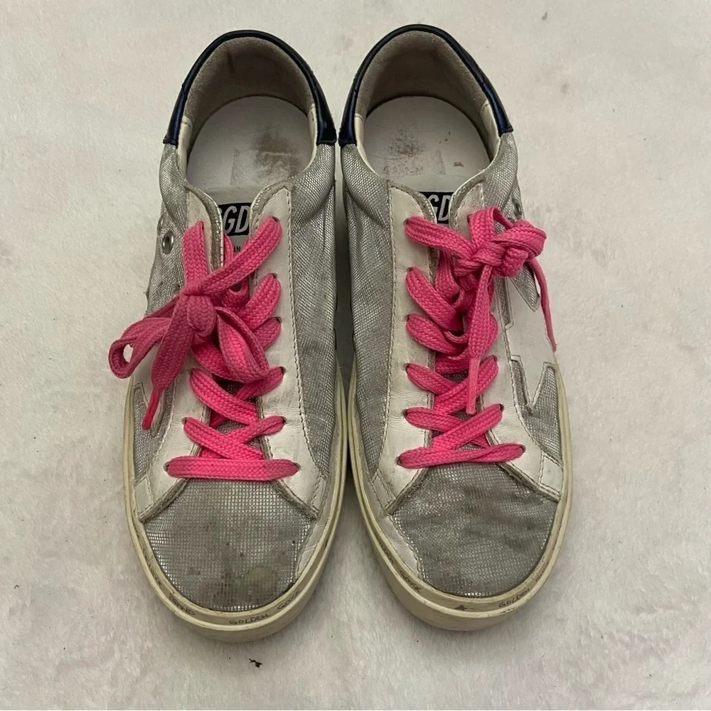 Golden Goose Hi Star sneakers in glitter with checkered pattern and white star